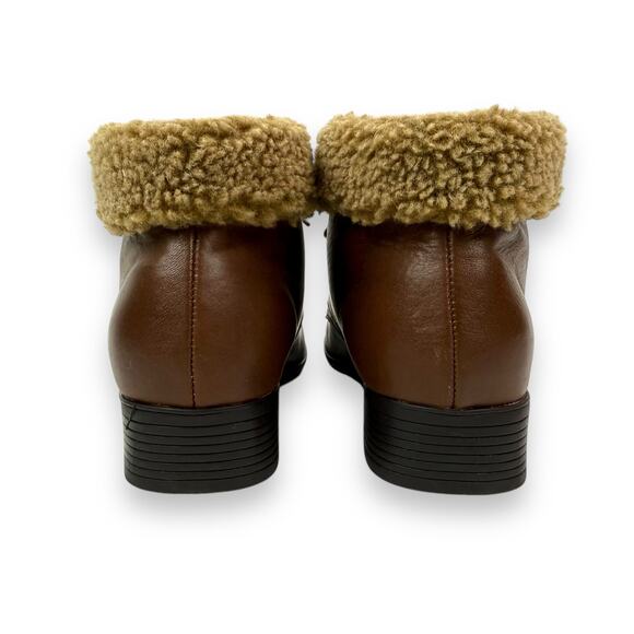 90's LIZ BAKER brown leather shearling cuff ankle boots - Picture 10 of 13